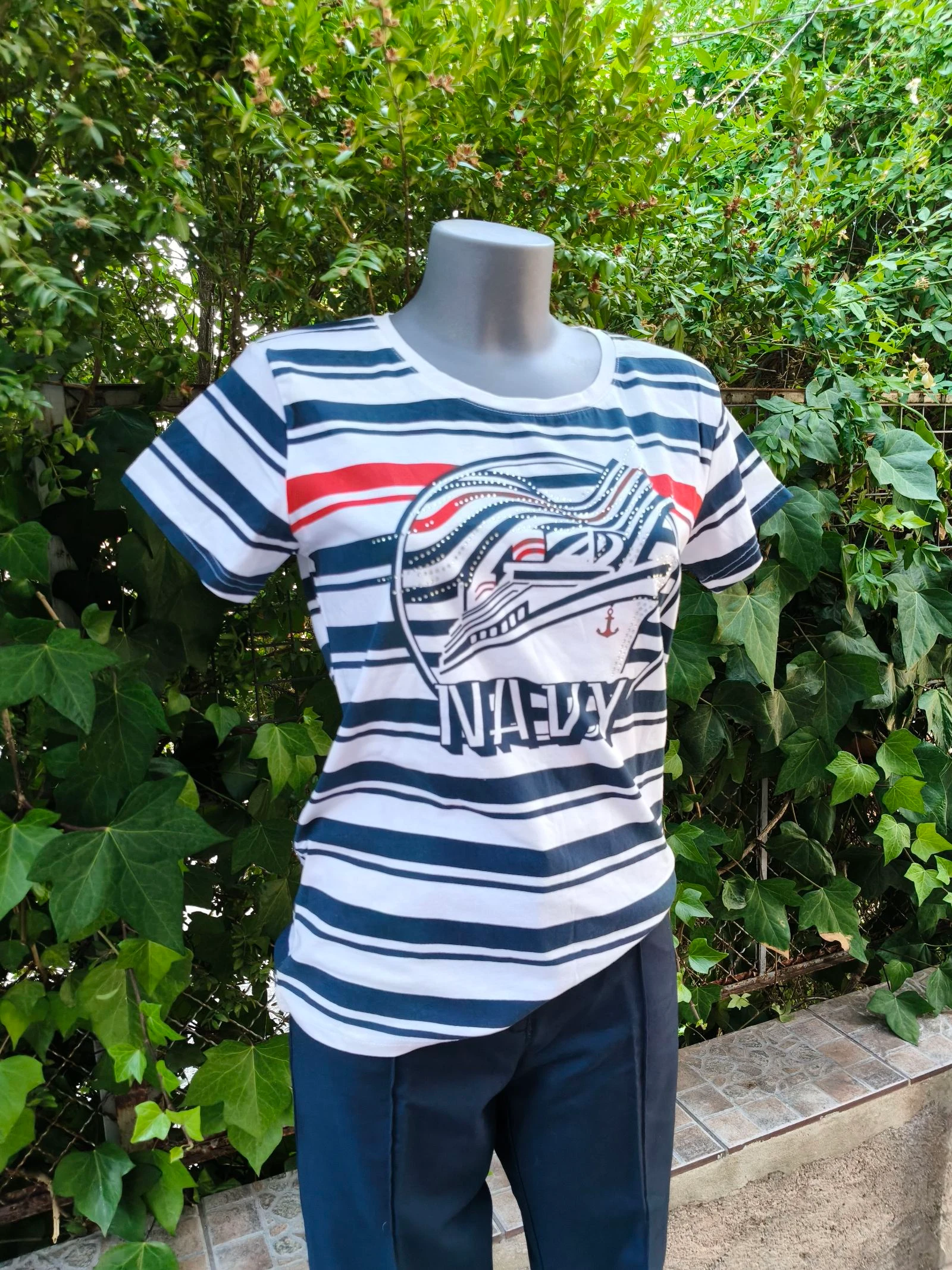 T-shirt Marinier à Rayures avec Imprimé Navy – photo 3